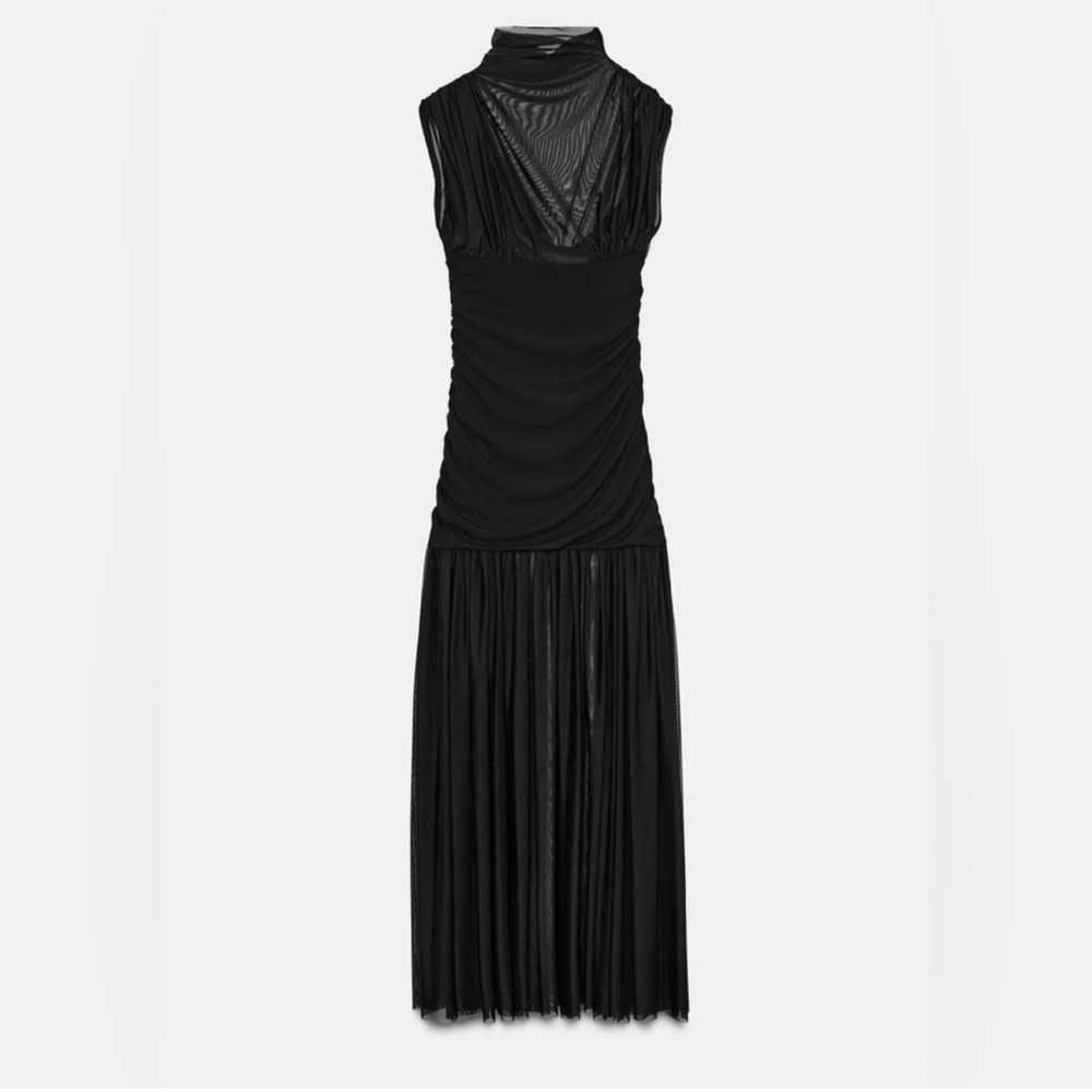 ZARA COMBINED DRAPED MIDI DRESS - Black - Picture 13 of 16